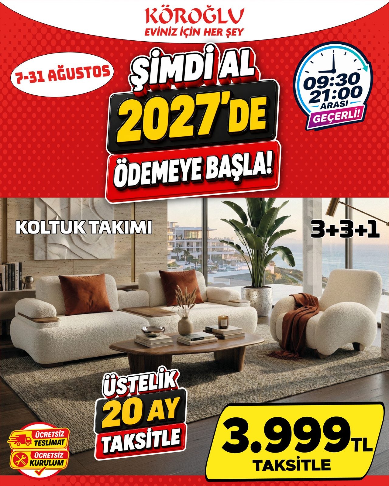 Koltuk Takımı 3+3+1 Krem Main image