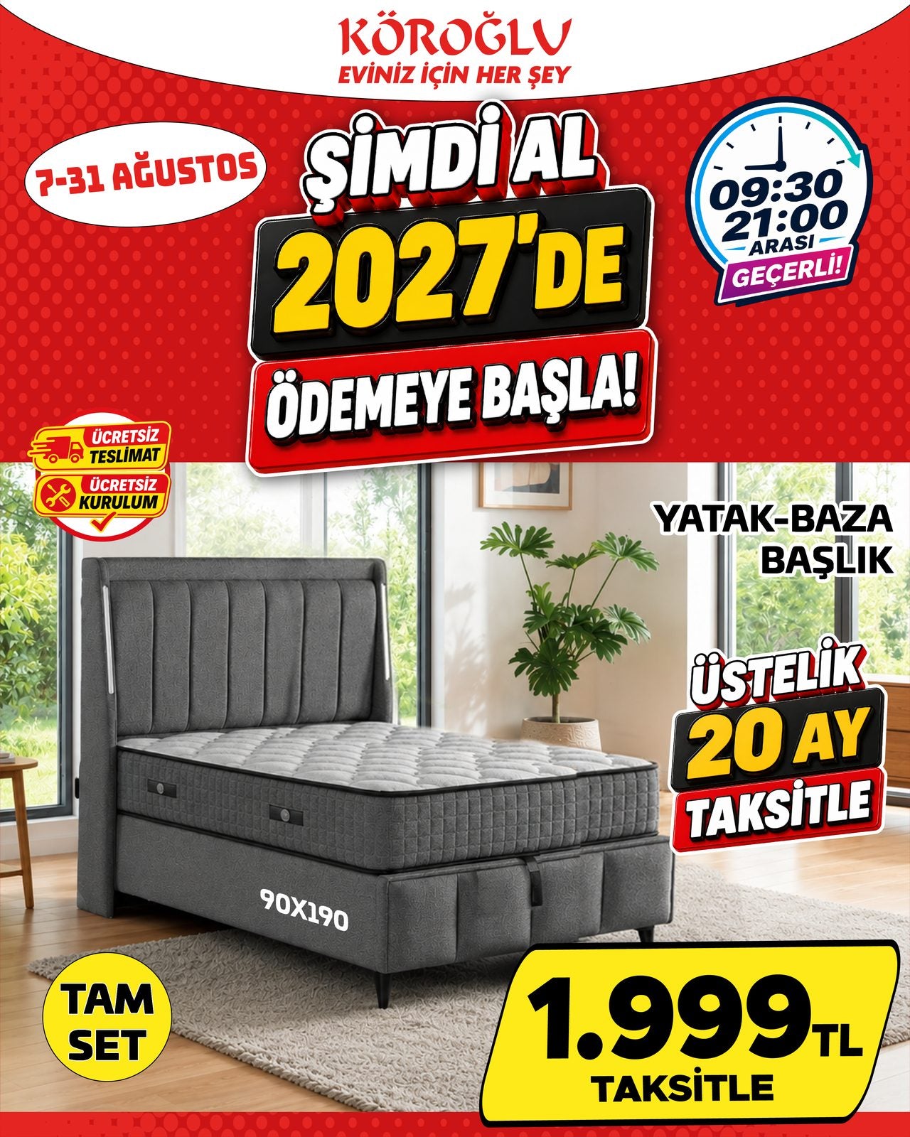 Yatak Baza Başlık 90x190