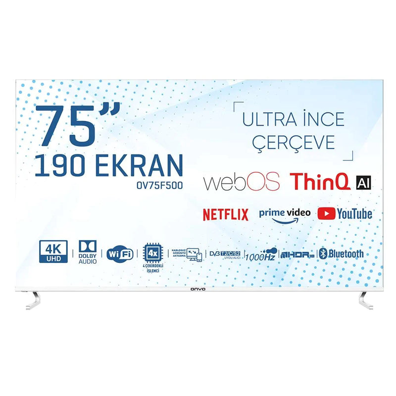 Onvo 75" OV75F500 190 Ekran Smart Webos Ultra HD Led Tv Çerçevesiz